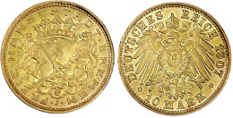 10 Mark 1907 J. Vorzüglich/Stempelglanz. Jaeger 204. - 5, 10 & 20 Mark Gold