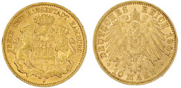 10 Mark 1907 J. Vorzüglich/Stempelglanz, Min. Randfehler. Jaeger 211. - 5, 10 & 20 Mark Gold