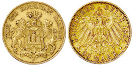 20 Mark 1895 J. Sehr Schön/vorzüglich, Kl. Randfehler. Jaeger 212. - 5, 10 & 20 Mark Oro