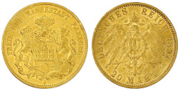 20 Mark 1897 J. Vorzüglich, Randfehler. Jaeger 212. - 5, 10 & 20 Mark Or