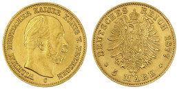 5 Mark 1877 C. Vorzüglich/Stempelglanz, Prachtexemplar. Jaeger 244. - 5, 10 & 20 Mark Gold