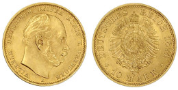 10 Mark 1874 A. Prägefrisch/fast Stempelglanz. Jaeger 245. - 5, 10 & 20 Mark Gold