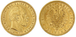 20 Mark 1874 B. Fast Vorzüglich. Jaeger 246. - 5, 10 & 20 Mark Gold