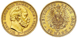 20 Mark 1888 A. Dreikaiserjahr. Vorzüglich, Kl. Randfehler Und Min. Berieben. Jaeger 246. - 5, 10 & 20 Mark Oro