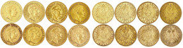 8 Versch. 10 Mark: 1893, 1899, 1902, 1903, 1904, 1905, 1906, 1910. Sehr Schön Bis Gutes Vorzüglich. Jaeger 251 (8). - 5, 10 & 20 Mark Gold