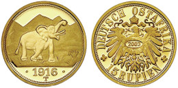 Neuprägung Zum 15 Rupien-Stück 1916 T, Elefant (2003). 3,57 G. 585/1000. Polierte Platte. Jaeger N 728 (NP). - German East Africa