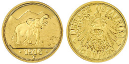 Neuprägung Zum 15 Rupien-Stück 1916 T, Elefant (2003). 3,56 G. 585/1000. Polierte Platte. Jaeger N 728 (NP). - German East Africa