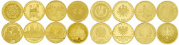 8 Verschiedene 100 Euro Goldmünzen: 2002 Währungsunion J, Quedlingburg 2003 F, Bamberg 2004 A, Fußball WM 2005 A, Weimar - Germany