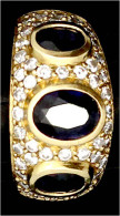 Damenring Gelbgold 750/1000 Mit 3 Großen Saphiren Im Ovalschliff Und 50 Kl. Brillanten. Ringgröße 18. 6,67 G - Other & Unclassified