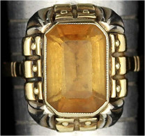 Damenring Gelbgold 585/1000 Mit Rechteckigem Zitrin. Ringgröße 17. 5,41 G - Autres & Non Classés