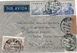 71633 - Spanien - 1945 - 4Ptas Luftpost MiF A LpBf BILBAO -> Saipan, M Span Zensur, Kurz Nach Japan Kapitulation - Briefe U. Dokumente