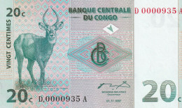 CONGO Dem:Rep. 20 Centime - 1997  P- 83 - Unc. - Demokratische Republik Kongo & Zaire