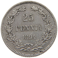 FINLAND 25 PENNIÄ 1894 Nikolaus II. (1894-1917) #s071 0593 - Finland