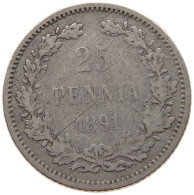 FINLAND 25 PENNIÄ 1891 Alexander III (1881-1894) RARE #c037 0543 - Finland