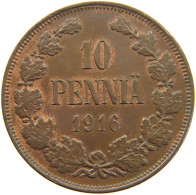 FINLAND 10 PENNIÄ 1916 Nikolaus II. (1894-1917) #c037 0475 - Finland