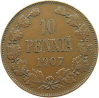 FINLAND 10 PENNIÄ 1907 Nikolaus II. (1894-1917) RARE #c028 0255 - Finland