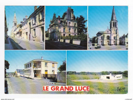 72 LE GRAND LUCE En 5 Vues Grand Rue Mairie Eglise Poste Terrains De Sports En 1989 Renault 4L Camionnette VOIR DOS - Le Grand Luce