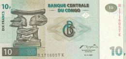 CONGO Dem:Rep. 10 Francs .1997, P-87   UNC - República Democrática Del Congo & Zaire