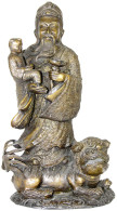 Bronzeskulptur Des Gottes Fu Mit Kind Auf Einem Löwen. Höhe 30 Cm. Fu Steht Personalisiert Für Den Gouverneur Yang Cheng - Chine