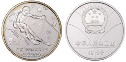 5 Yuan Silber 1988. Olympiade Calgary, Abfahrtsläufer. In Kapsel. Polierte Platte. Krause/Mishler 201. Schön 169. - China