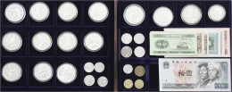 Holzschatulle Mit 15 Silbergedenkmünzen Aus 1990 Bis 2005. 11 Versch. 10 Yuan Mit Sportmotiven, 3 X 10 Yuan Panda (je 1  - China