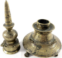 Messing-Tintenfass In Form Eines Stupa (स्तूप), Zweiteilig, Südindien 19. Jh. Höhe 18cm - Inde