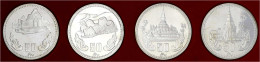 4 X 50 Kip Silber 1985. 10 Jahre Laotische Demokratische Volksrepublik. Je 28,2 G., 900er Silber. In Original Schatulle  - Laos