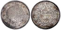 Kyat CS 1214 = 1852 Pfau. Vorzüglich/Stempelglanz, Prachtexemplar Mit Herrlicher Patina, äußerst Selten In Dieser Erhalt - Myanmar