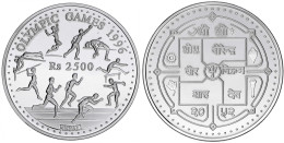 2500 Rupien (5 Unzen Silber) 1995. Olympische Spiele 1996. Zehnkampf. Im Etui Mit MDM-Zertifikat. Polierte Platte. Kraus - Nepal