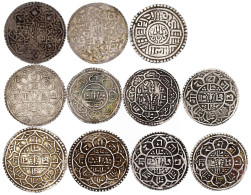 11 Silbermünzen: Mohar 1695, 1702, 1735, 1752, 1768, 1775, 1789, 1812, 1817, 1854 Und 2 Mohars 1910. Sehr Schön Bis Vorz - Nepal