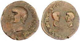 As. Kopf Tiberius L./Kopfe Drusus Und Nero Einander Gegenüber. 12,52 G. Fast Sehr Schön. RPC 179. - Other & Unclassified