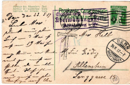 71645 - Schweiz - 1917 - 5Rp Tell GAKte BERLIN -> Allenstein (Deutschland), M Dt Zensurstpl - Storia Postale