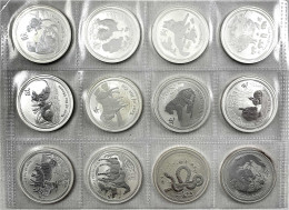 Lunar Serie II.: 12 Silbermünzen Zu Je 1 Dollar Von 2008 Bis 2019 Komplett. In Albumseite, Ohne Kapseln. Stempelglanz - Autres & Non Classés