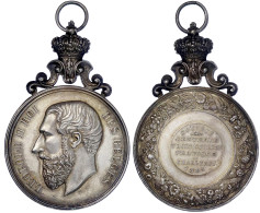 Tragbare Silbermedaille Mit Geprägtem Aufsatz 1881 Von H. Ft. Gartenbauges. Von Charleroi. 50 X 77 Mm; 45,60 G. Vorzügli - Sonstige & Ohne Zuordnung