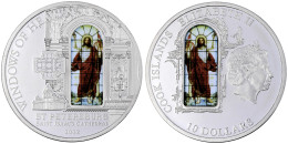 10 Dollars Silbermünze Mit Glasinlay 2012. Windows Of Heaven. Isaakskathedrale In St. Petersburg. Fenster Auferstehungsf - Islas Cook