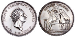 Silber-Preismedaille 1754 V. P. Giannelli Der Kunstakademie. Kopf Des Stifters Frederick V. R./PRISEN VUNDEN. Genius Sit - Dinamarca