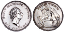 Silber-Preismedaille 1754 V. P. Giannelli Der Kunstakademie. Kopf Des Stifters Frederick V. R./PRISEN VUNDEN. Genius Sit - Denmark