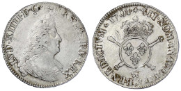 1/2 Ecu Aux Insignes 1701 W, Lille. Überprägungsspuren. Sehr Schön. Gadoury 189. - 1643-1715 Luis XIV El Rey Sol