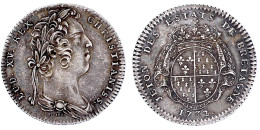 Silberjeton Im 1/4 Ecu-Gewicht Der Bretagne 1732 V. Vivier. Brb. N.r./Wappen. 6,92 G. Gutes Vorzüglich, Schöne Patina - 1715-1774 Luis XV El Bien Amado