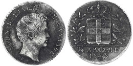 1/4 Drachme 1845. Unauffällig Gestopftes Loch. Schön/sehr Schön, Sehr Selten. Krause/Mishler 18. - Grèce