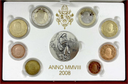 Offizieller Kursmünzensatz 2008. 1 Cent Bis 2 Euro Und 1 Silbermedaille. Im Originaletui Mit Zertifikat Und Umverpackung - Vaticano (Ciudad Del)