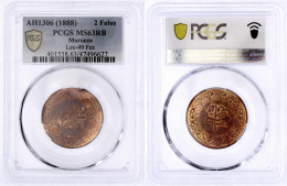 2 Fulus (Falus) AH 1306 = 1888. Im PCGS-Blister Mit Grading MS 63 RB (Top Pop, Das Beste Gegradete Ex.) Sehr Selten. Kra - Macédoine Du Nord