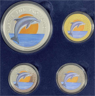 Farbmünzen-Münzenset 1998, Delfin. Mit 200 Dollars GOLD (1 Unze Feingold), 20 Dollars Silber (5 Unzen), 5 Dollar Silber, - Palau