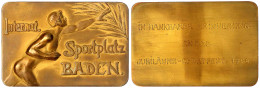 Rechteckige Bronze-Preisplakette 1909 Von Jauner. Internationaler Sportplatz Baden, Jubiläumssportfest. 70 X 46 Mm. Im O - Autres & Non Classés