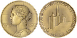 Große, Dicke Bronzemedaille 1937 Von Huguenin. 50 Jahre Versicherung Union Suisse Compagnie Generale In Genf. 246 G., 70 - Sonstige & Ohne Zuordnung