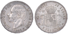 5 Pesetas 1885 (87) MS-M. Vorzüglich, Kl. Kratzer. Krause/Mishler 688. - Sonstige & Ohne Zuordnung