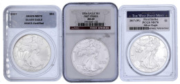 3 X 1 Unze American Eagle 1 Dollar In Slabs: 2006 NGC MS 69, 2007 ANACS MS 70, 2017 PCGS MS 70. Alle Stempelglanz/First  - Other & Unclassified