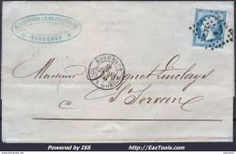 FRANCE N° 22 SUR LETTRE GC 532 BORDEAUX + CAD BOITE MOBILE DU 09/01/1866 - 1862 Napoleone III