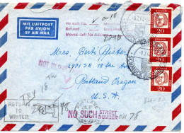 71648 - Bund - 1962 - 3@20Pfg Bach A LpBf PFORZHEIM - ... -> PORTLAND, OR (USA), Als "unbekannt" Zurueck - Cartas & Documentos