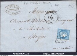 FRANCE N°60A SUR LETTRE AVEC CONVOYEUR DE STATION SAINT MALO LIGNE 332 StM.R. - 1871-1875 Ceres